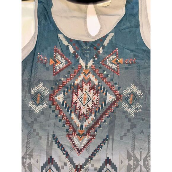Summer shirt tribal Aztec beaded sparkly size large - Picture 12 of 14
